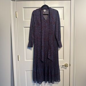 a new day Long Sleeve Tie-Neck Dress in Navy and Light Blue Spot